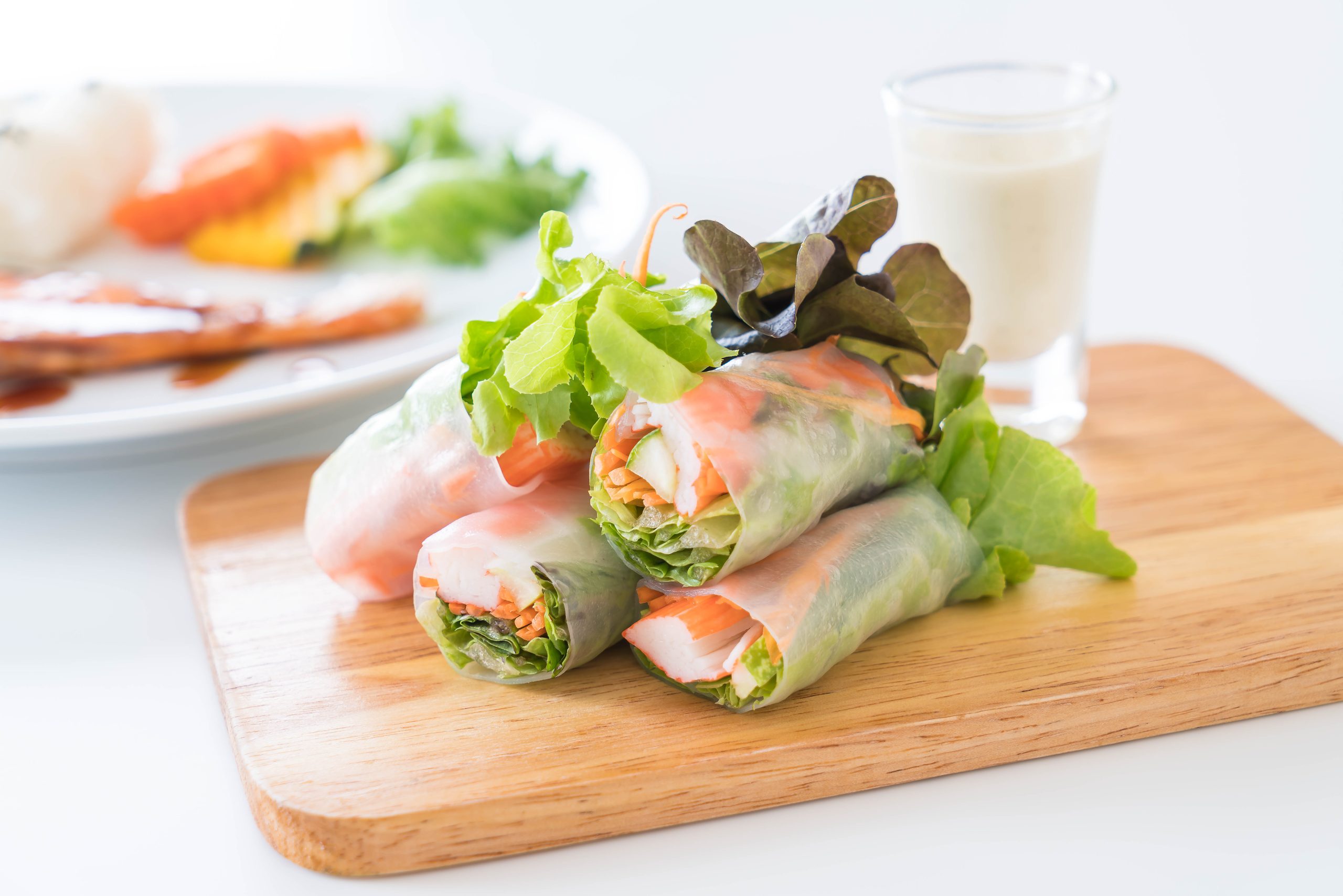 Fresh vegetable noodle spring roll, diet food, clean food, salad