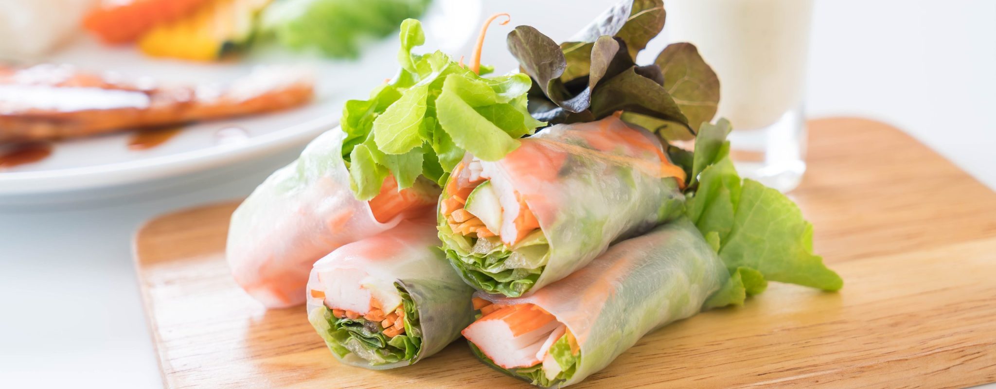 Fresh vegetable noodle spring roll, diet food, clean food, salad